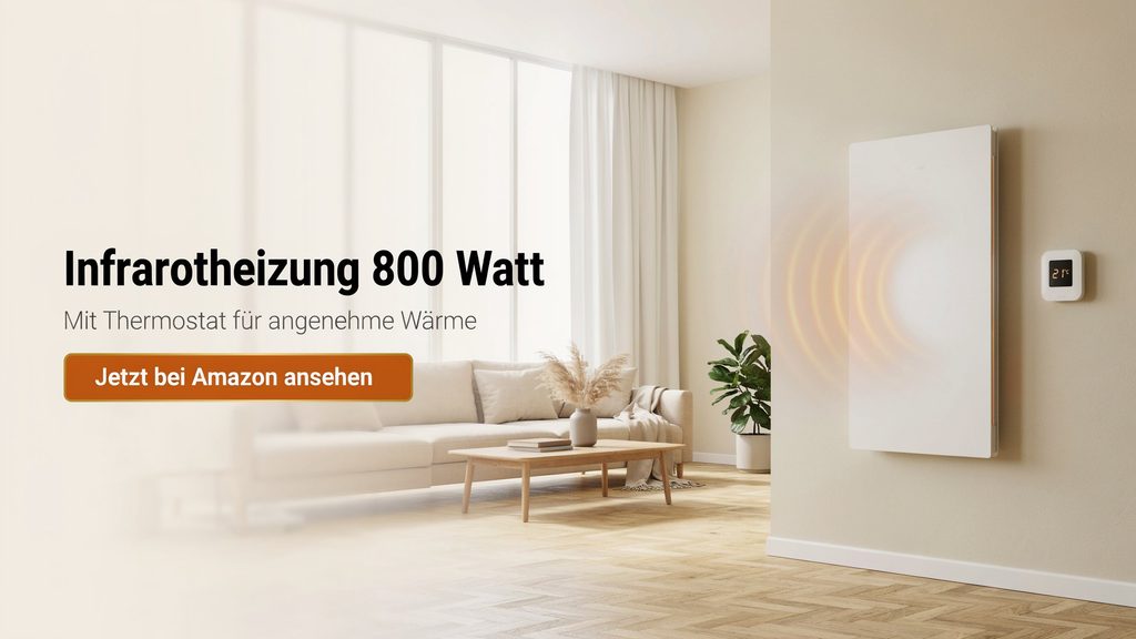 Infrarotheizung 800 Watt mit digitalem Thermostat im modernen Wohnzimmer